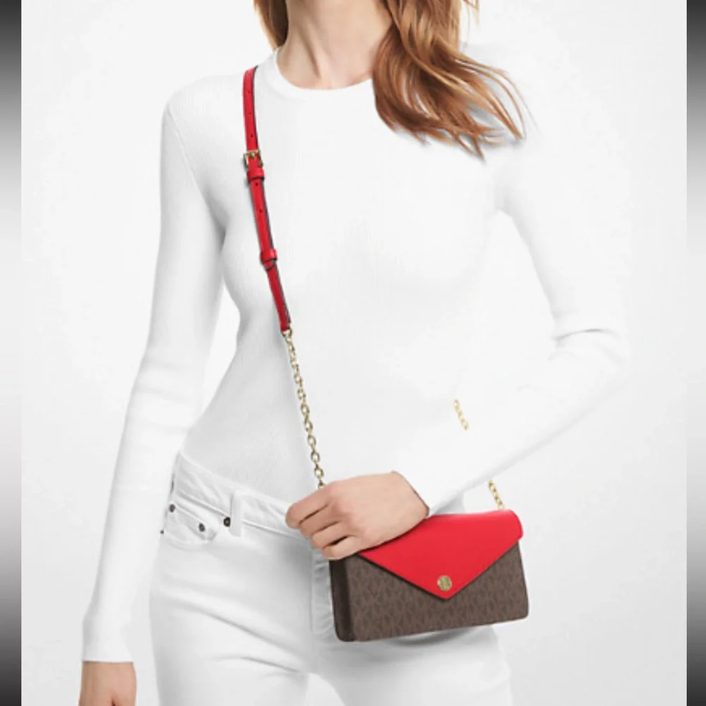 NWT Michael Kors red Envelope Signature Logo Crossbody Bag - Picture 2 of 7